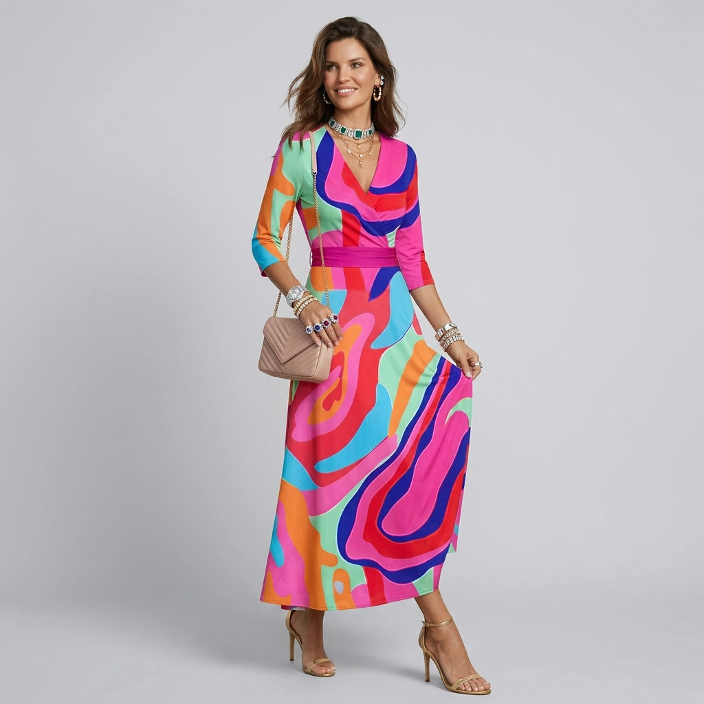Maxikleid für Damen in Blumenprint in A-Linie Rosa 4