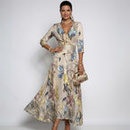 Maxikleid für Damen in Blumenprint in A-Linie Beige 5