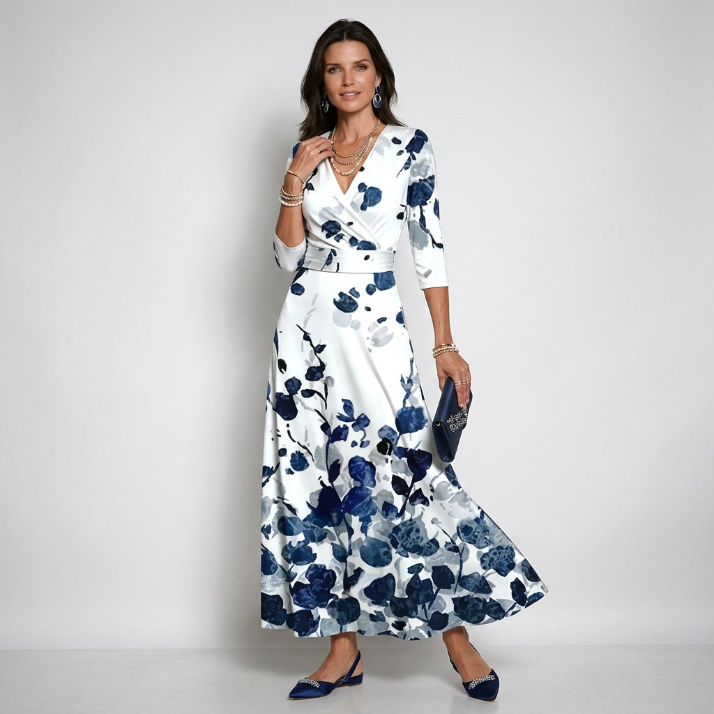 Maxikleid für Damen in Blumenprint in A-Linie Weiß 6