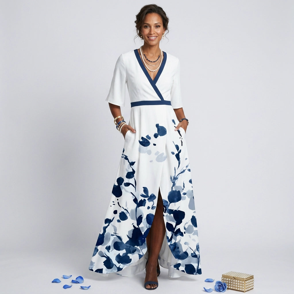 Maxikleid für Damen in Blumenprint in A-Linie Weiß 7