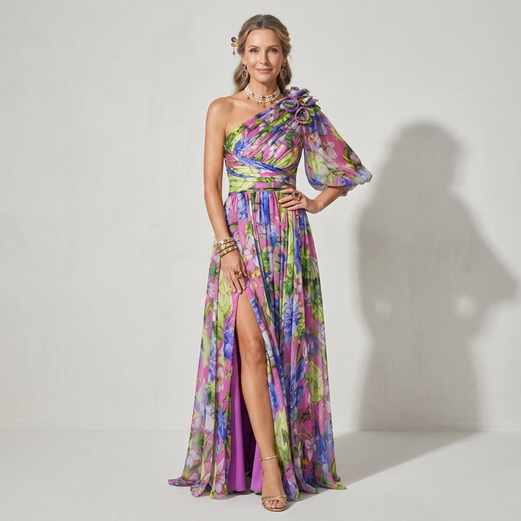 Maxikleid für Damen in bodenlanger Form mit Blumenmuster Rosa 3