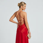 Maxikleid für Damen in bodenlanger Form mit Wasserfallausschnitt im eleganten Stil Rot 3