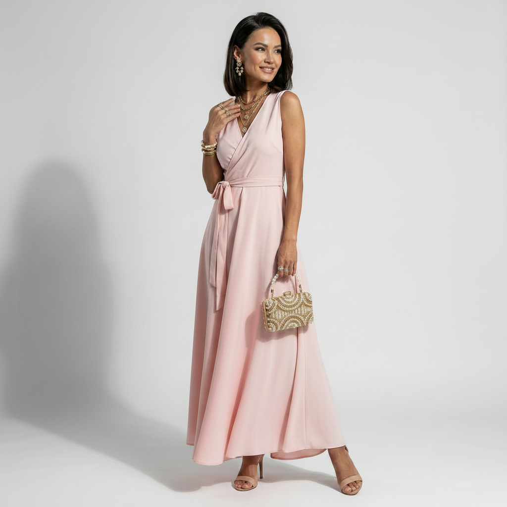 Maxikleid für Damen in bodenlanger Form mit Wickeloptik ärmellos 12
