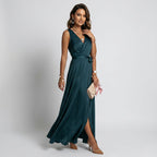 Maxikleid für Damen in bodenlanger Form mit Wickeloptik ärmellos Grün 5