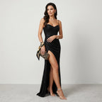 Maxikleid für Damen in enger Passform mit Schlitz im eleganten Stil Schwarz 1