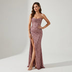 Maxikleid für Damen in enger Passform mit Schlitz im eleganten Stil Rosa 3