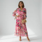 Maxikleid für Damen in Wickeloptik elegant extra lang Rosa 2