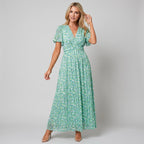 Maxikleid für Damen mit Blumenprint in taillierter Form mit Kurzarm Grün 5