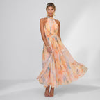 Maxikleid für Damen mit Neckholder aus Chiffon in ärmelloser Form Orange 2