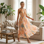 Maxikleid für Damen mit Neckholder aus Chiffon in ärmelloser Form 8