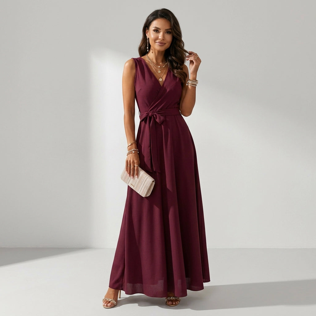 Maxikleid für Damen mit Wickeloptik für Hochzeitsgäste Dunkelrot 2