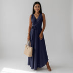 Maxikleid für Damen mit Wickeloptik für Hochzeitsgäste Dunkelblau 3