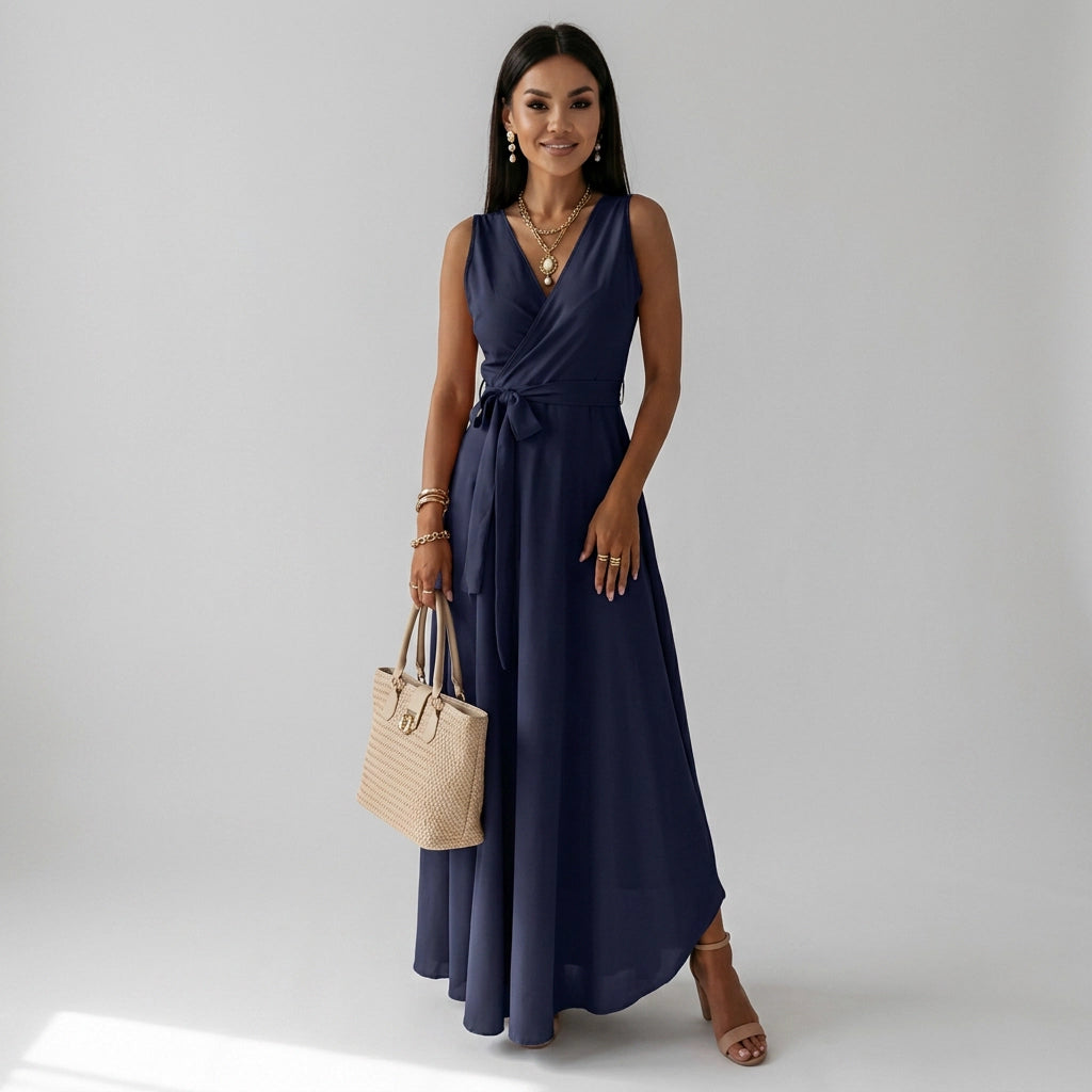 Maxikleid für Damen mit Wickeloptik für Hochzeitsgäste Dunkelblau 3