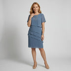 Midikleid für Damen im Stufenkleid-Design mit kurzen Ärmeln aus Chiffon Blau 3