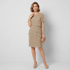 Midikleid für Damen im Stufenkleid-Design mit kurzen Ärmeln aus Chiffon Beige 4