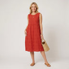Midikleid für Damen in A-Linie ärmellos aus Leinen Rot 1