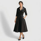 Midikleid für Damen in A-Linie in Wickeloptik Schwarz 1