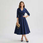 Midikleid für Damen in A-Linie in Wickeloptik Dunkelblau 2