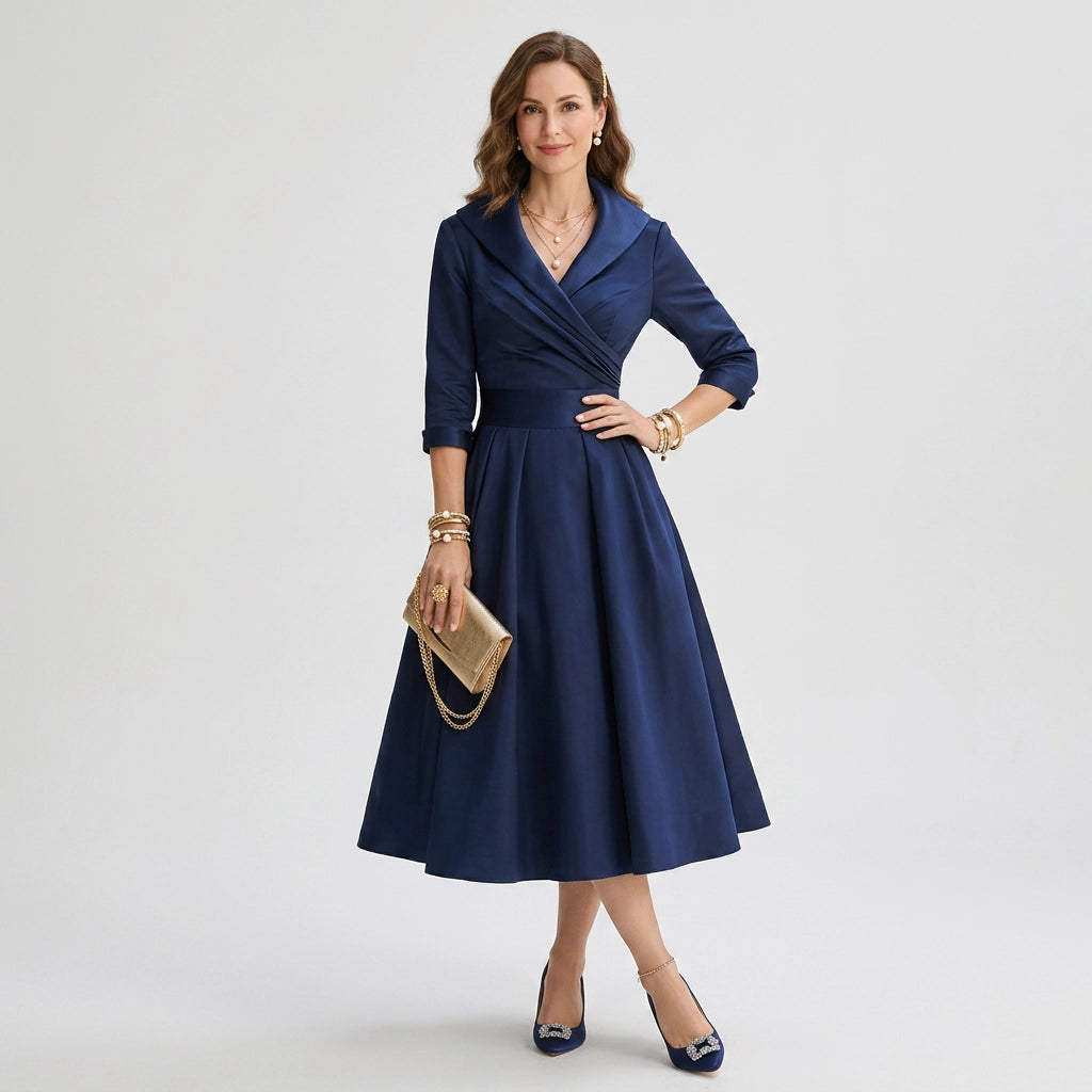 Midikleid für Damen in A-Linie in Wickeloptik Dunkelblau 2