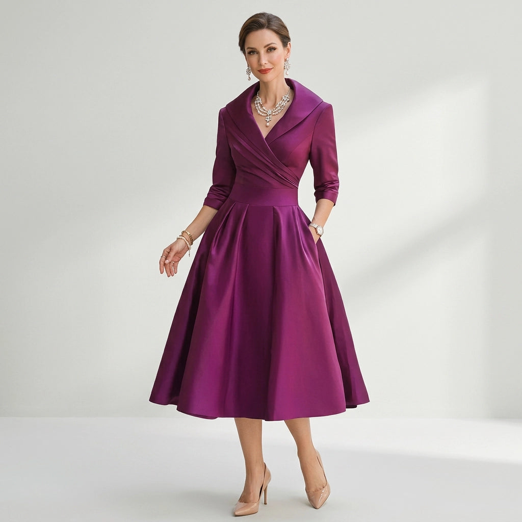 Midikleid für Damen in A-Linie in Wickeloptik Lila 3