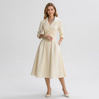 Midikleid für Damen in A-Linie in Wickeloptik Beige 4