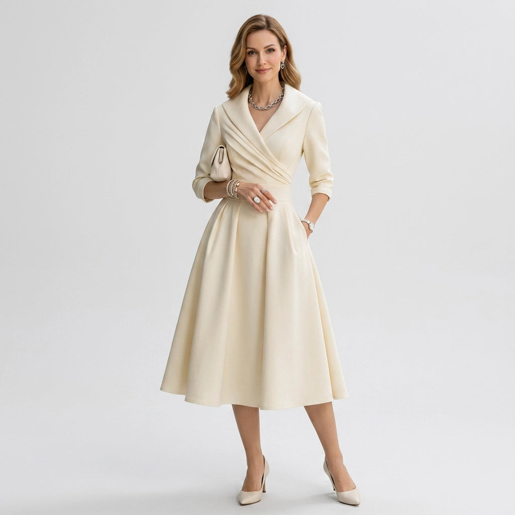 Midikleid für Damen in A-Linie in Wickeloptik Beige 4
