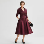 Midikleid für Damen in A-Linie in Wickeloptik Dunkelrot 5