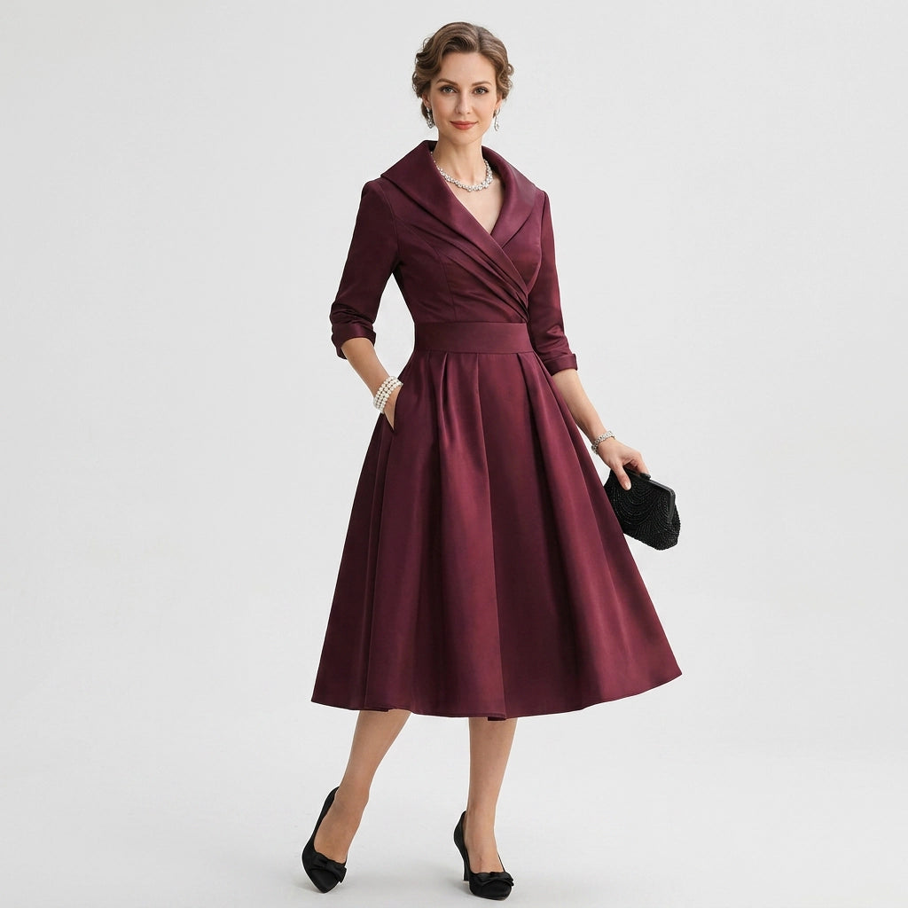 Midikleid für Damen in A-Linie in Wickeloptik Dunkelrot 5
