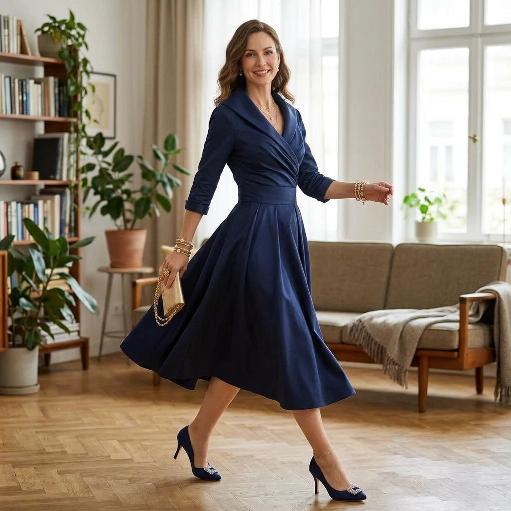 Midikleid für Damen in A-Linie in Wickeloptik 6