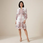 Midikleid für Damen in A-Linie mit Langarm im Stehkragen-Stil Weiß 3