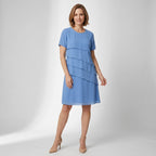 Midikleid für Damen in asymmetrischer Form mit kurzen Ärmeln und Volants Blau 4