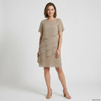 Midikleid für Damen in asymmetrischer Form mit kurzen Ärmeln und Volants Khaki 5