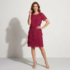 Midikleid für Damen in asymmetrischer Form mit kurzen Ärmeln und Volants Rot 6