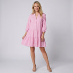 Minikleid für Damen in A-Linie aus Baumwolle mit Karomuster Rosa 4