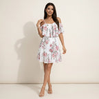 Minikleid für Damen in A-Linie mit Puffärmeln und Rüschen Weiß 8