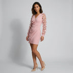 Minikleid für Damen mit Tüll in figurbetonter Passform mit langen Ärmeln Rosa 7