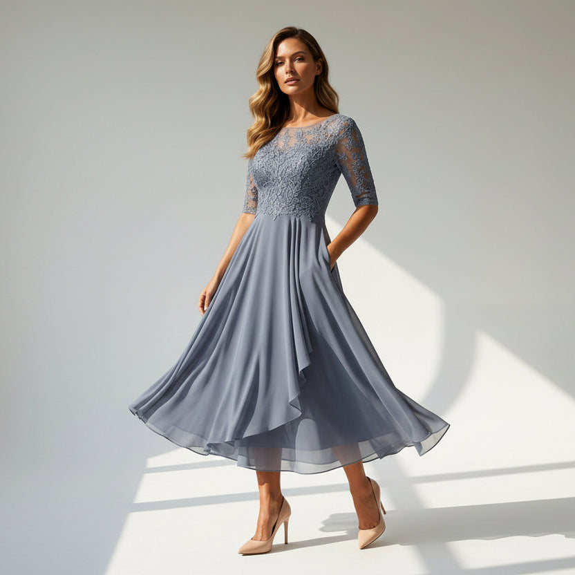 Midikleid aus feinem Tüll mit Spitze für Hochzeitsgäste