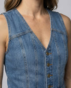 Damen Jeans Jumpsuit im ärmellosen Schnitt mit weitem Bein