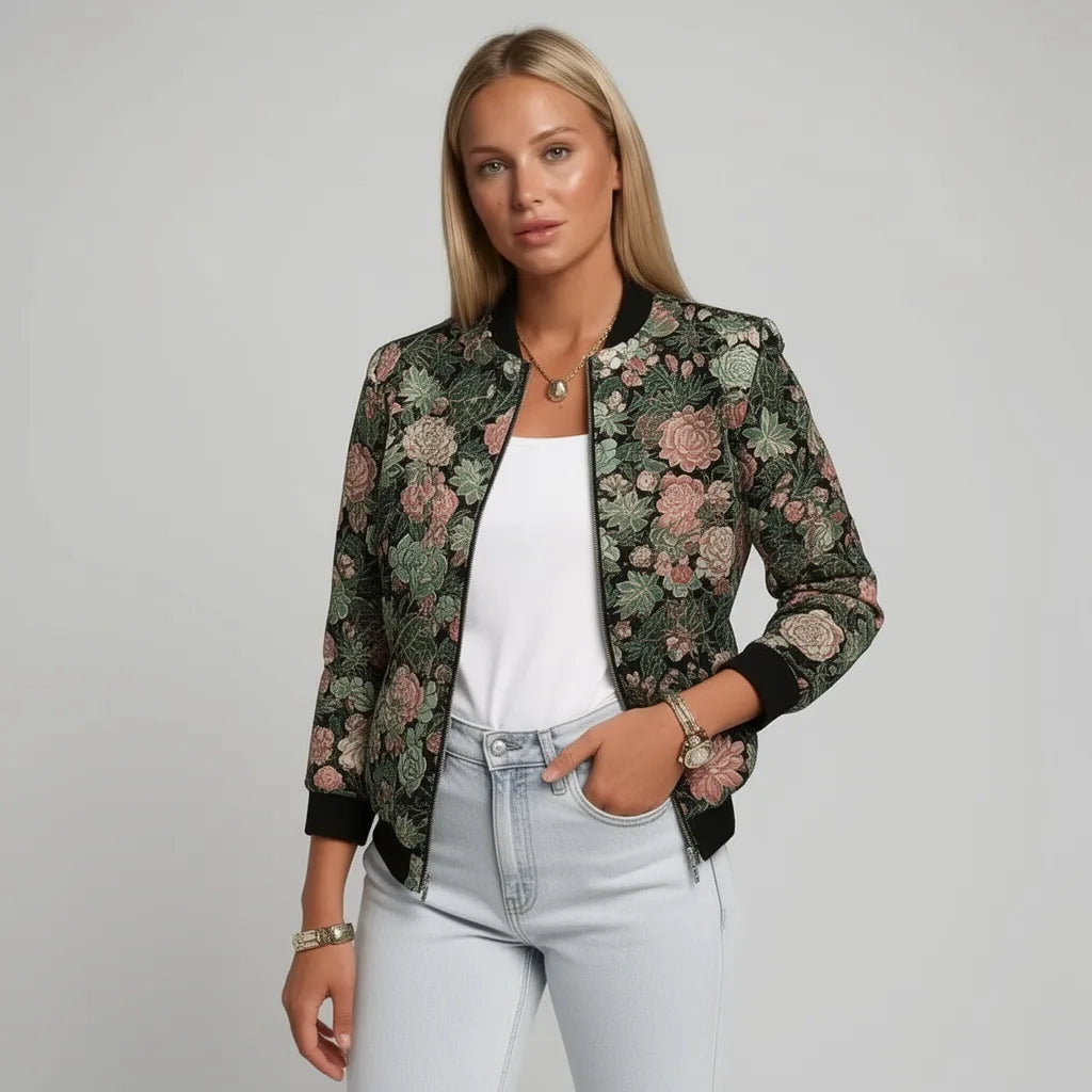 Leichte bunte Jacke für Damen mit Bündchen und Reißverschluss