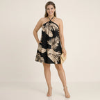 Neckholder Kleid für Damen in knielanger Form mit A-Linie für den Sommer Schwarz 4