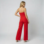 Eleganter Damen Jumpsuit trägerlos mit weitem Bein und strukturiertem Dekolleté