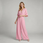 Eleganter Jumpsuit mit kurzen Ärmeln und V-Ausschnitt