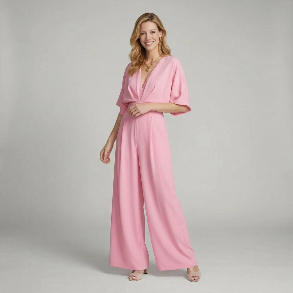 Eleganter Jumpsuit mit kurzen Ärmeln und V-Ausschnitt