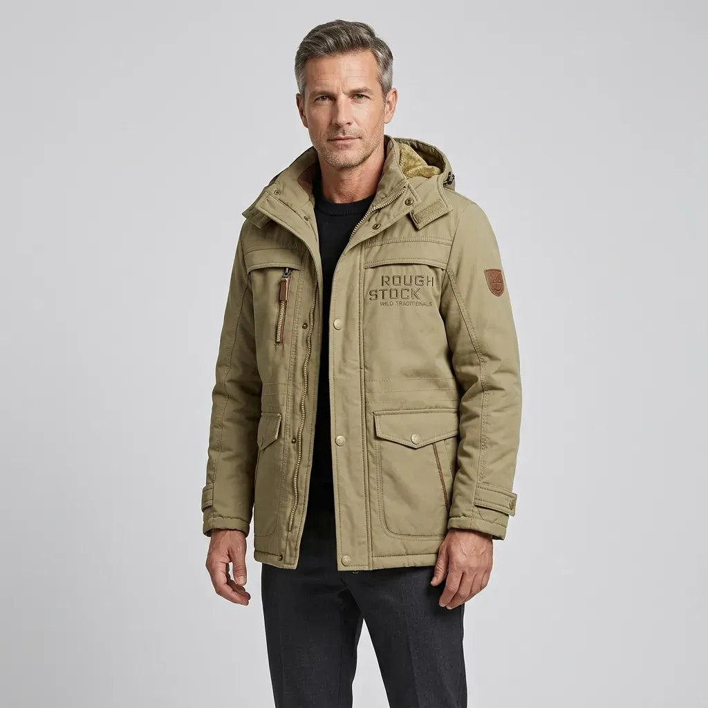 Outdoorjacke für Herren aus Webware mit Fütterung im Parka-Stil Khaki 2