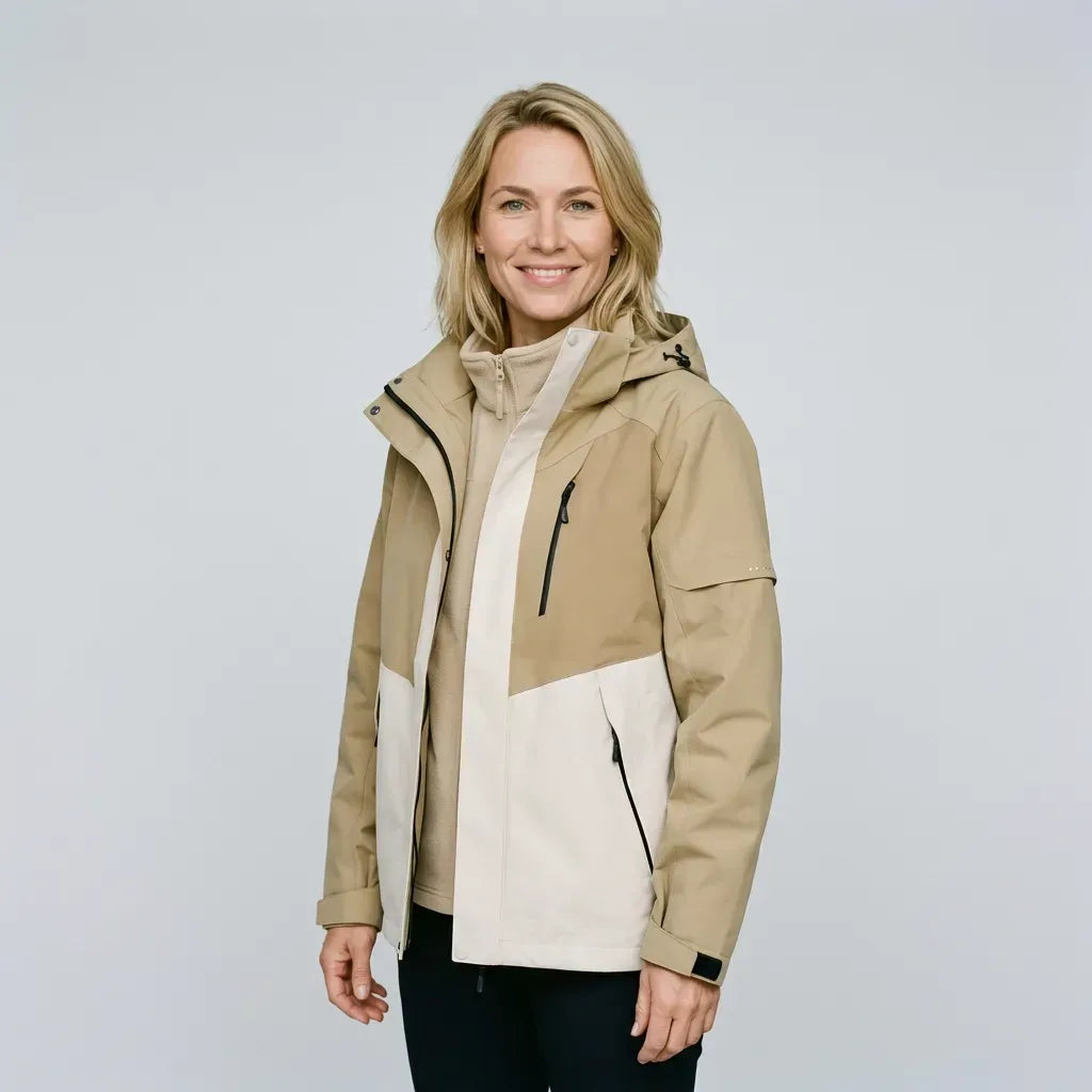 Outdoorjacke für Damen mit Kapuze in wasserdichter Ausführung Beige 8
