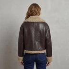 Pilotenjacke für Damen aus Kunstleder mit Teddyfutter für Winter Braun 2