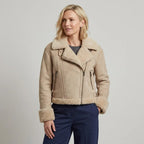 Pilotenjacke für Damen aus Kunstleder mit Teddyfutter für Winter Hellbraun 5