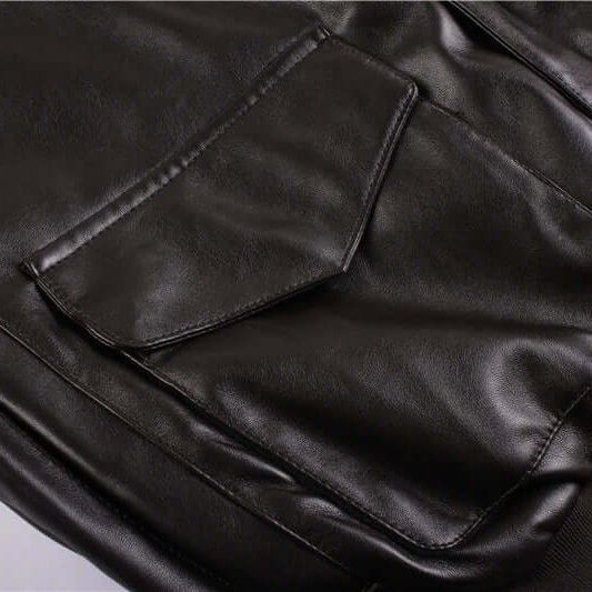 Pilotenjacke für Herren aus Leder mit Fellkragen im Top-Gun-Stil Schwarz 4