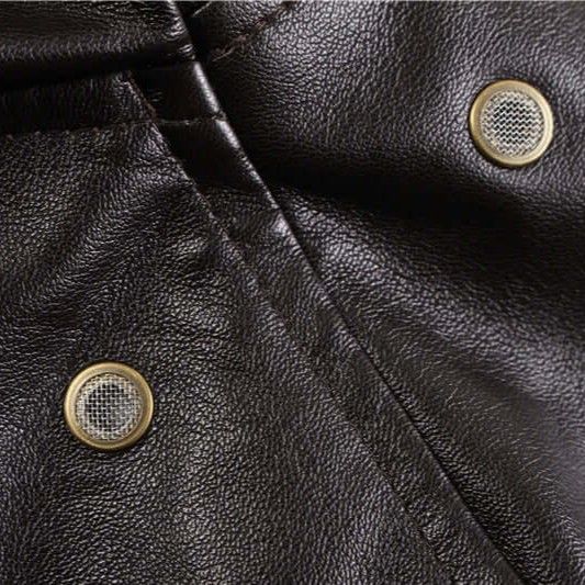 Pilotenjacke für Herren aus Leder mit Fellkragen im Top-Gun-Stil Schwarz 5
