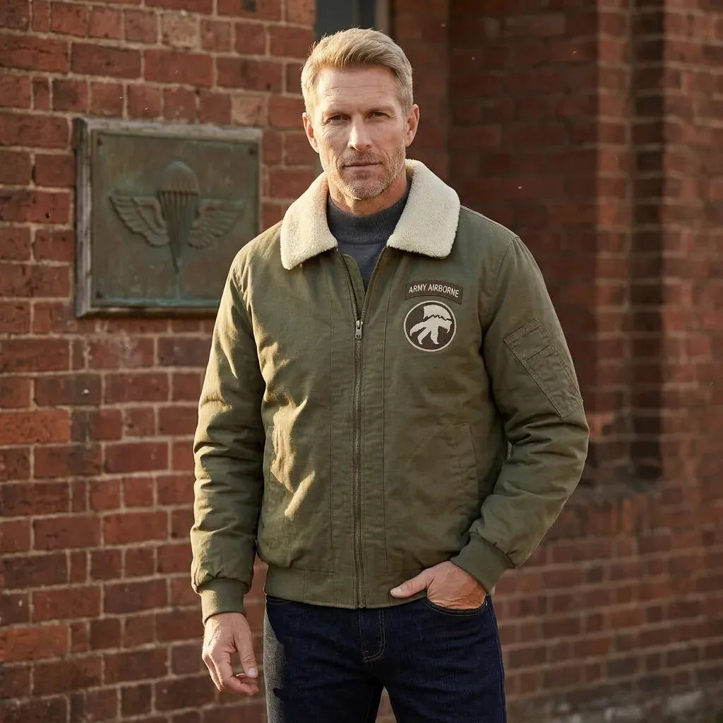 Pilotenjacke für Herren im Aviator-Stil aus robustem Twill mit Teddykragen Olive 1